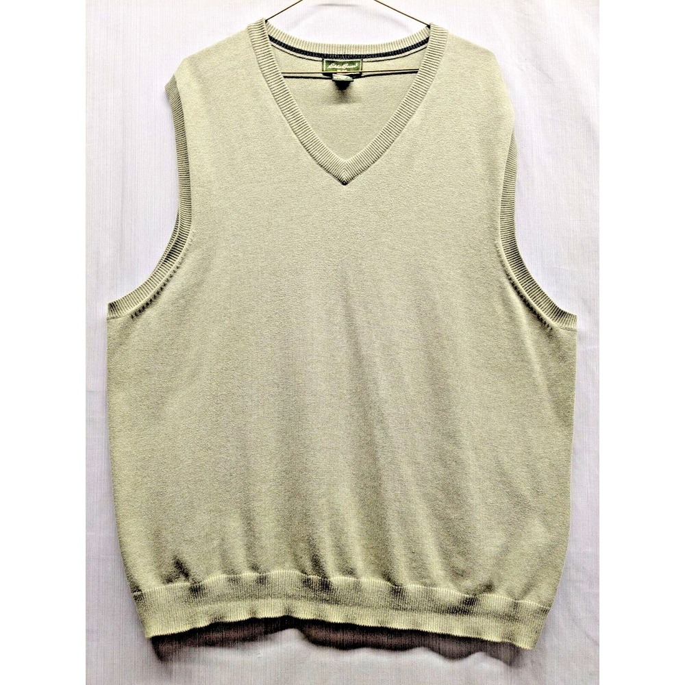 Eddie Bauer Sweater Vest Mens Sz: XL Olive Pima Cotton Blend VNeck Pullover Golf